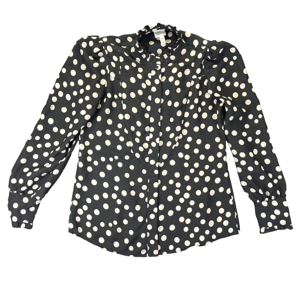 Dressbarn Womens XS Polka Dot Blouse Black & White Long Sleeve